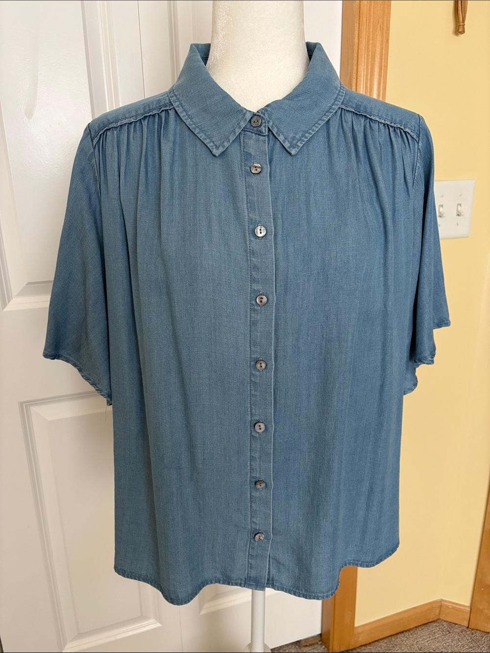 Liverpool Blue Short-Sleeve Button-Front Chambray Shirt